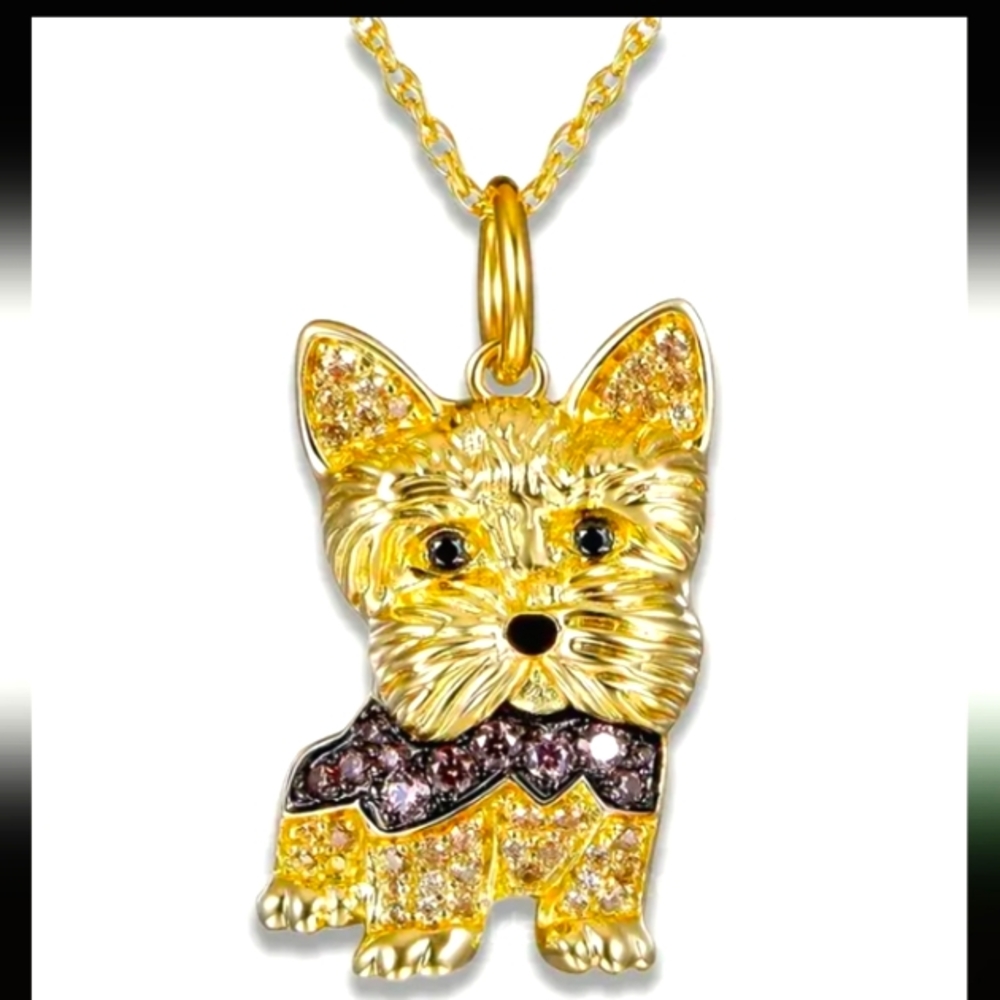 YORKIE PUPPY PENDANT CITRINE/TOPAZ GOLD/STERLING